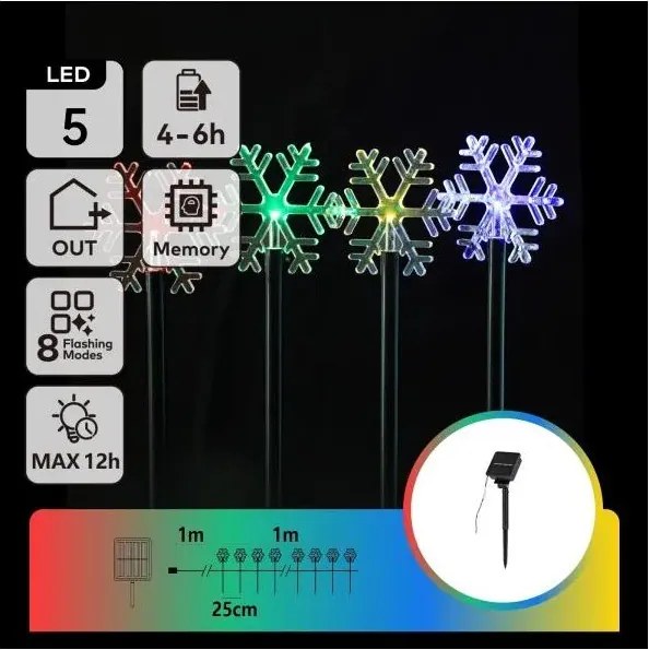 Aigostar - Luce solare natalizia LED RGBY, 1,2 V, 8 funzioni, 1 m, IP65, 800 mAh, fiocchi di neve