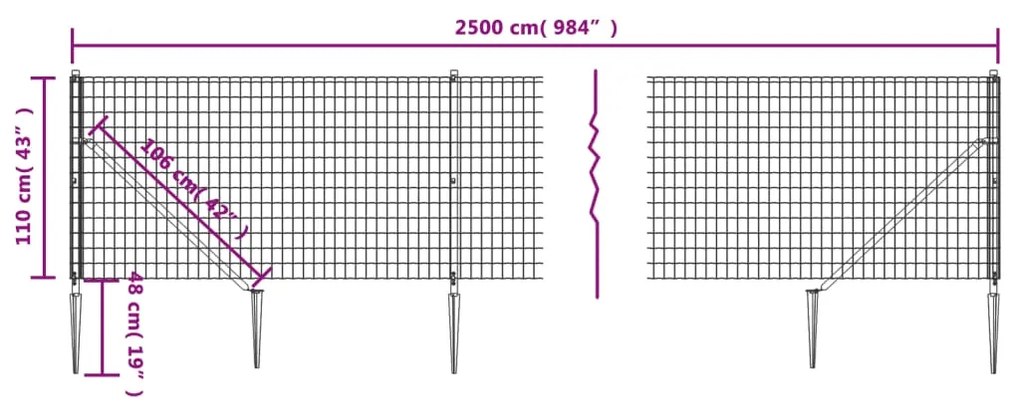 Recinzione Metallica con Picchetti Ancoraggio Antracite 1,1x25m