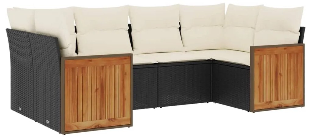 Set Divano da Giardino 6 pz con Cuscini Nero in Polyrattan