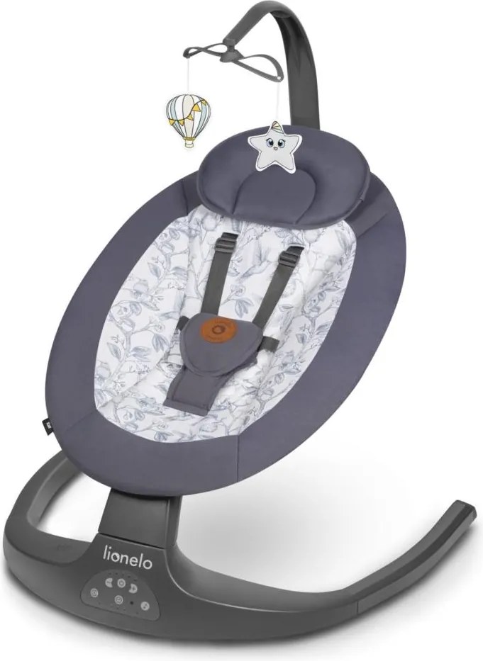 Lionelo - Altalena per bambini RALF con melodia, 4xAA, Grigio/Bianco + telecomando