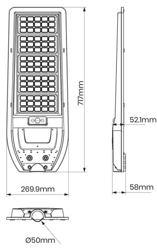 Lampione solare a LED VIA 200W/20000 mAh 3,2V 6000K IP54 + telecomando