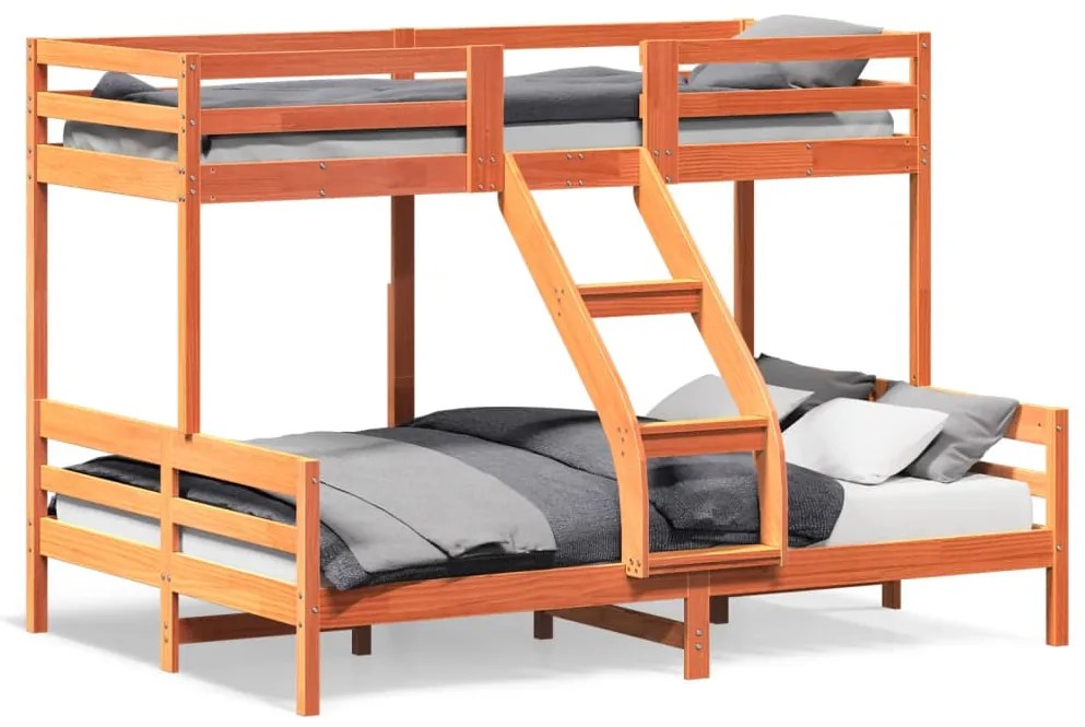 Letto A Castello 90x200/140x200 Cm Marrone Cera Massello Pino /
