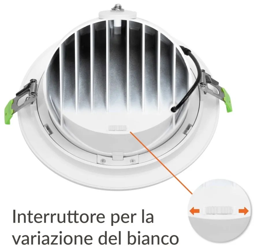 Faro LED da Incasso 42W Orientabile, Foro Ø210mm con driver Philips Colore Bianco Variabile CCT