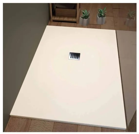 Piatto doccia in mineralmarmo 80x100 cm beige effetto pietra con griglia e piletta sifonata