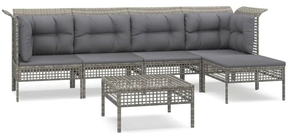 Set Divani da Giardino 6 pz con Cuscini in Polyrattan Grigio