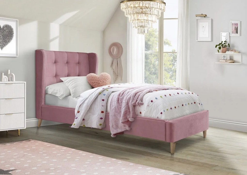 Letto Estella in velluto rosa - 90×200 cm