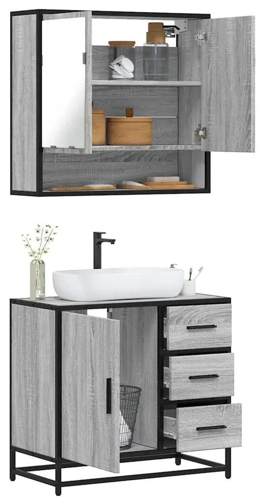 Set Mobili Da Bagno 2 Pz Grigio Sonoma İn Legno Multistrato /