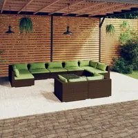 Set Divani da Giardino 10 pz con Cuscini in Polyrattan Marrone 3102068