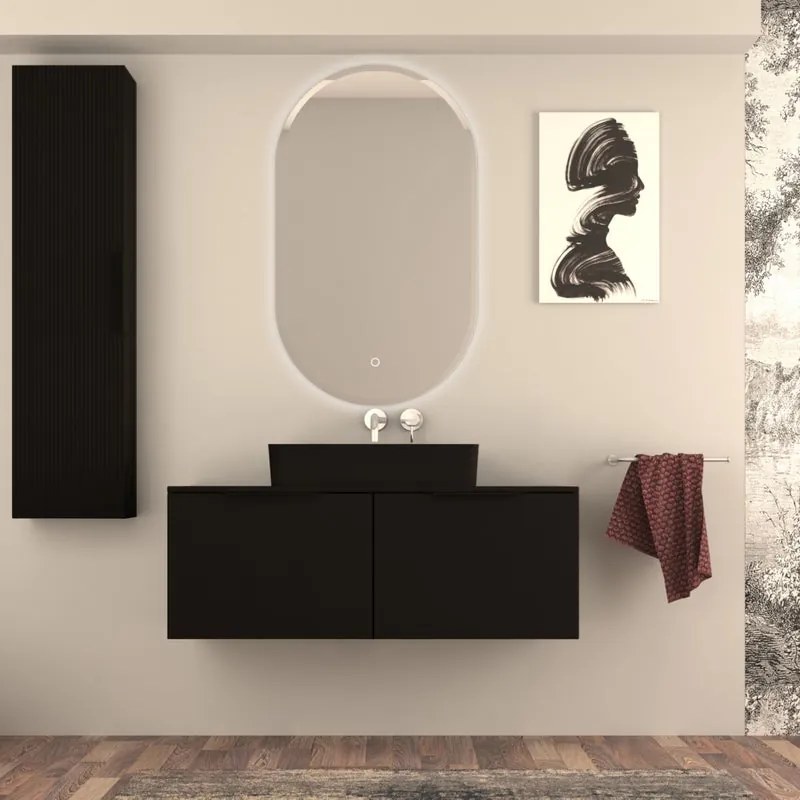 Mobile da bagno sotto lavabo BADEN HAUS Modula nero laccato opaco L 120 x H 43 x P 44 cm 2 cassetti, lavabo non incluso