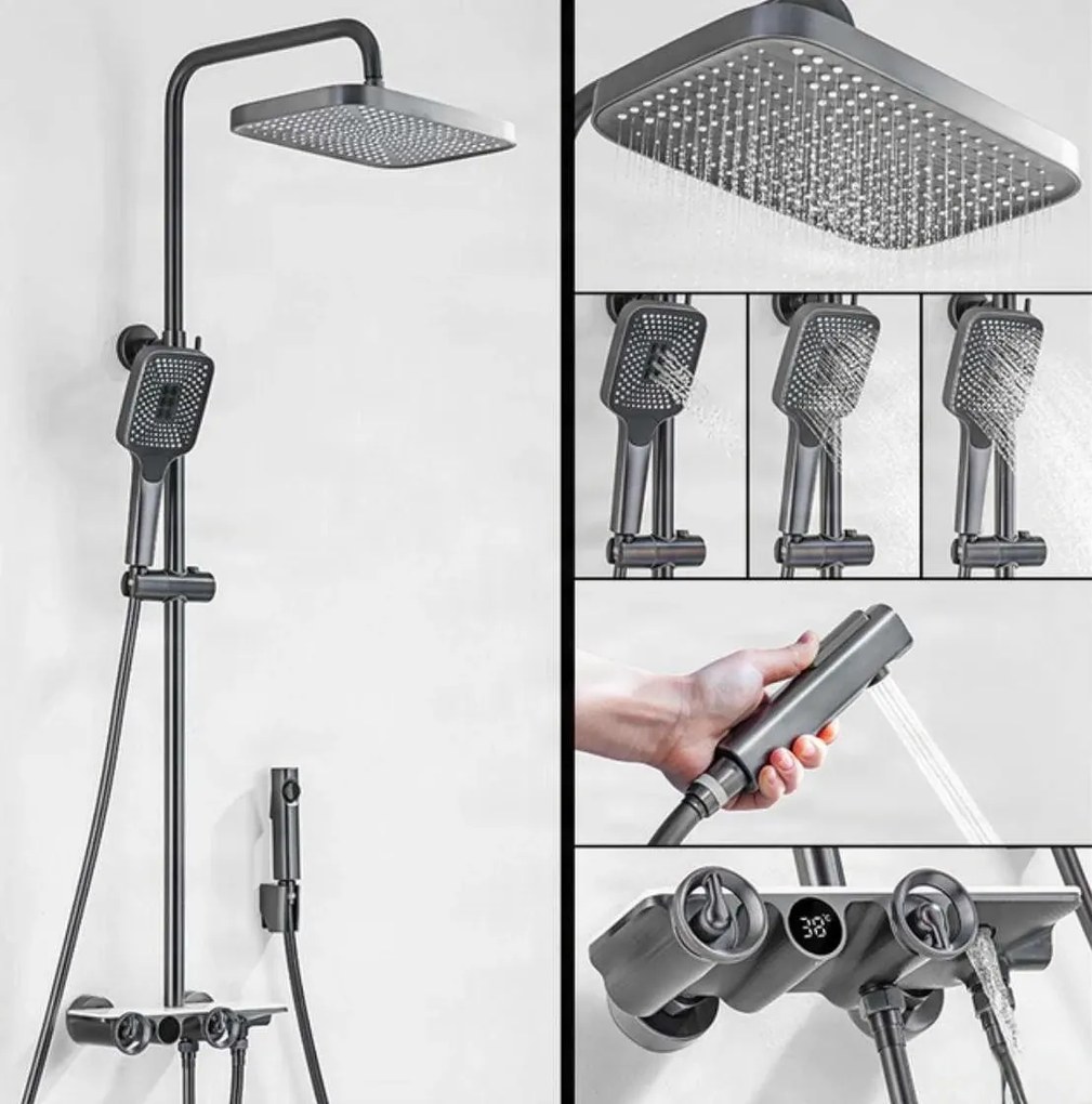 Sistema doccia esterno ELT1104 termostatico digitale a 4 uscite, grigio canna di fucile — Bianco