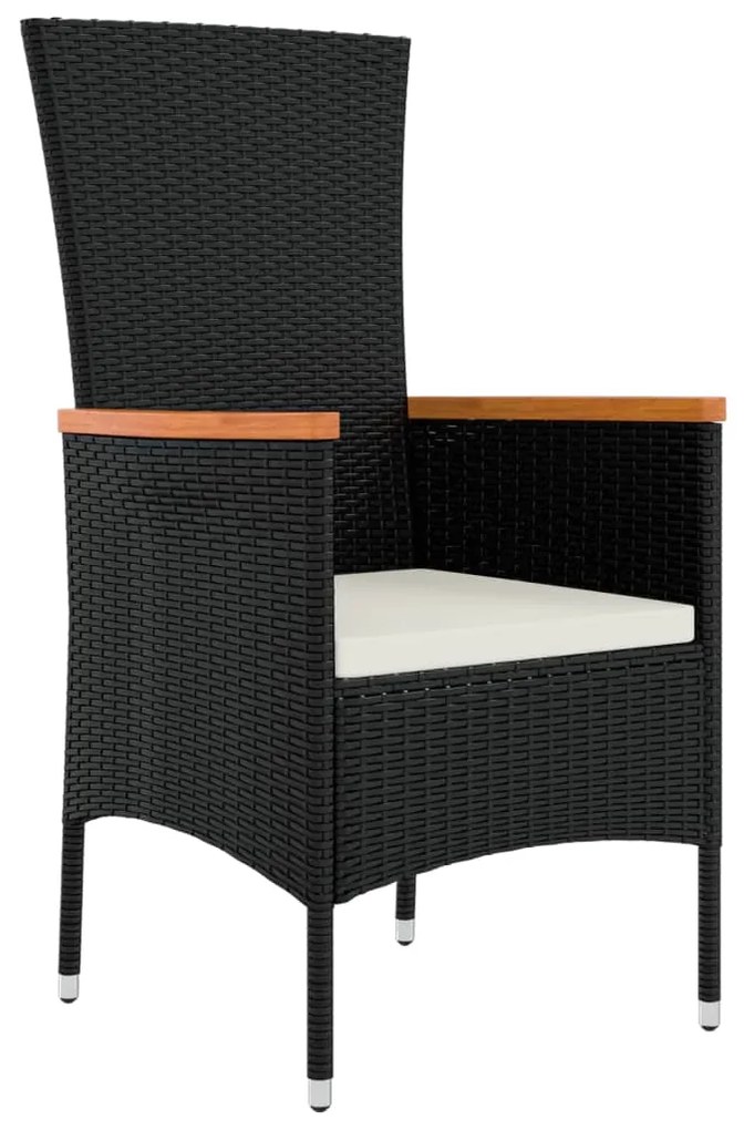 Set da Pranzo da Giardino 7 pz Nero con Cuscini in Polyrattan