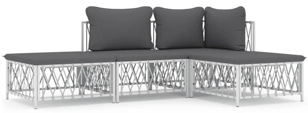 Set salotto da giardino 4 pz con cuscini in acciaio bianco