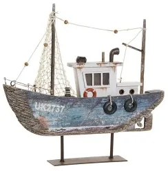 Statua Decorativa DKD Home Decor Azzurro Bianco Barco 25 x 4 x 24 cm