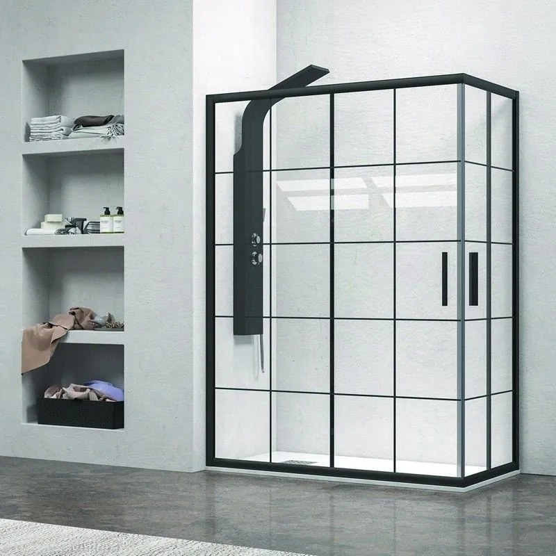 Kamalu - box doccia angolo 80x80 nero opaco nico-b1000