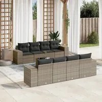 Set Divano da Giardino 9 pz con Cuscini Grigio in Polyrattan 3222349