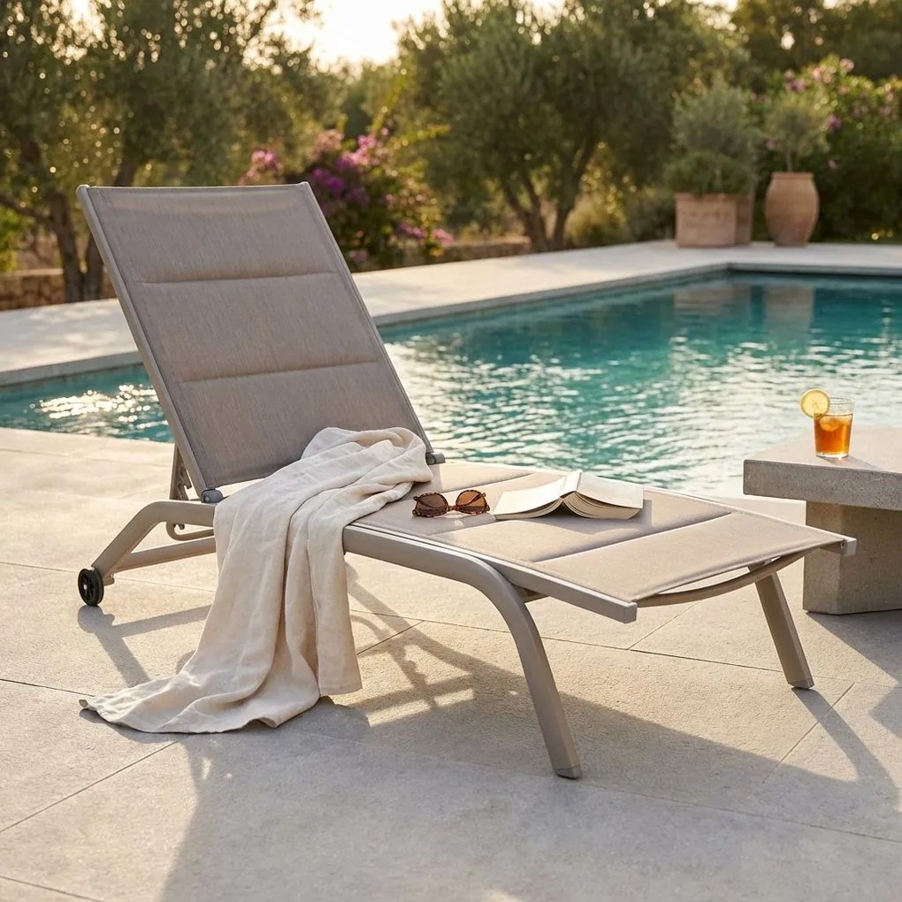 FELES - lettino da giardino impilabile in alluminio e textilene imbottito