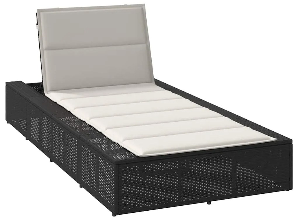 Lettino prendisole con cuscino galleggiante nero in polyrattan