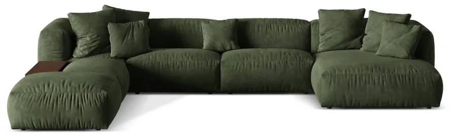 Divano angolare componibile verde (con penisola a sinistra/a U) con rivestimento in velluto Martina – Micadoni