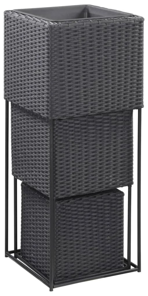 Letti Rialzati da Giardino 3 pz in Polyrattan Nero