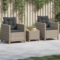 Set da Bistr 3 pz con Cuscini Grigio Polyrattan e Legno Acacia 366310