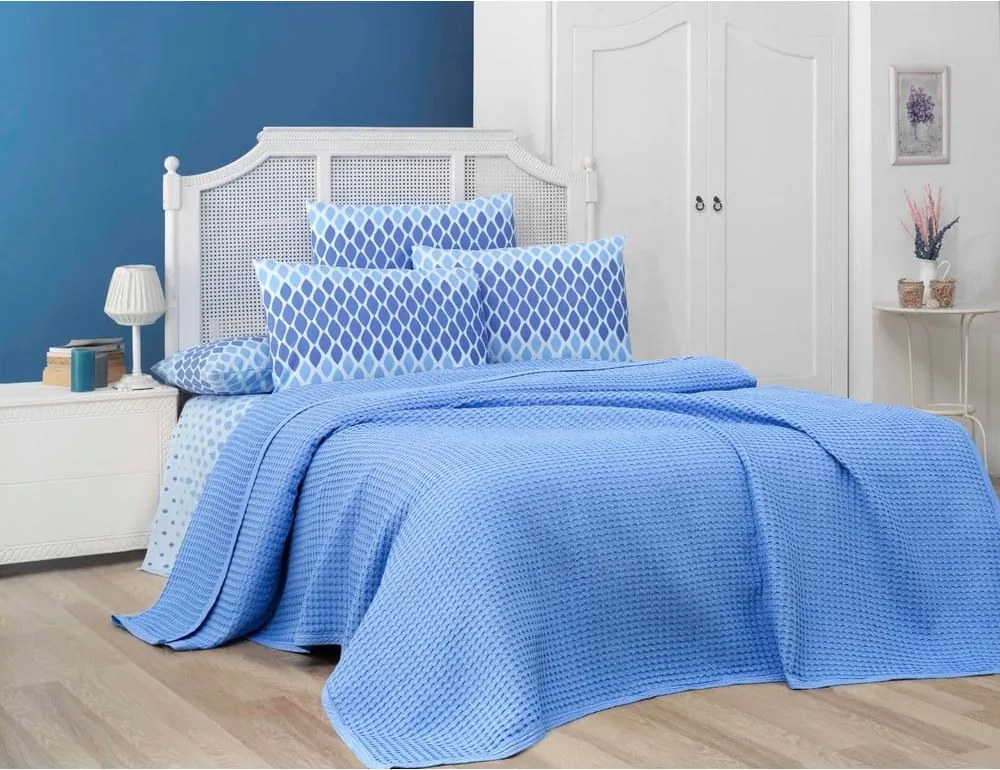 Copriletto in cotone blu 220x240 cm Waffle - Mila Home
