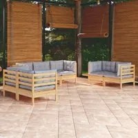 Set Divani da Giardino 7 pz con Cuscini Grigi Massello di Pino cod mxl 42078