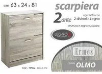 Scarpiera olmo due ribalte con due divisori cm 63 x 24 x 81 h