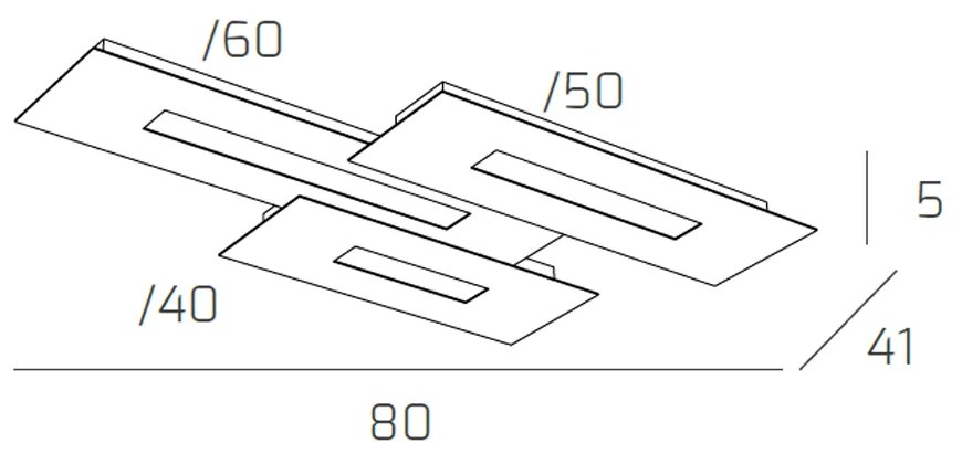 Plafoniera Moderna Rett. 3 Moduli Wally Metallo Bianco E Grigio 3 Luci 2G11 80Cm