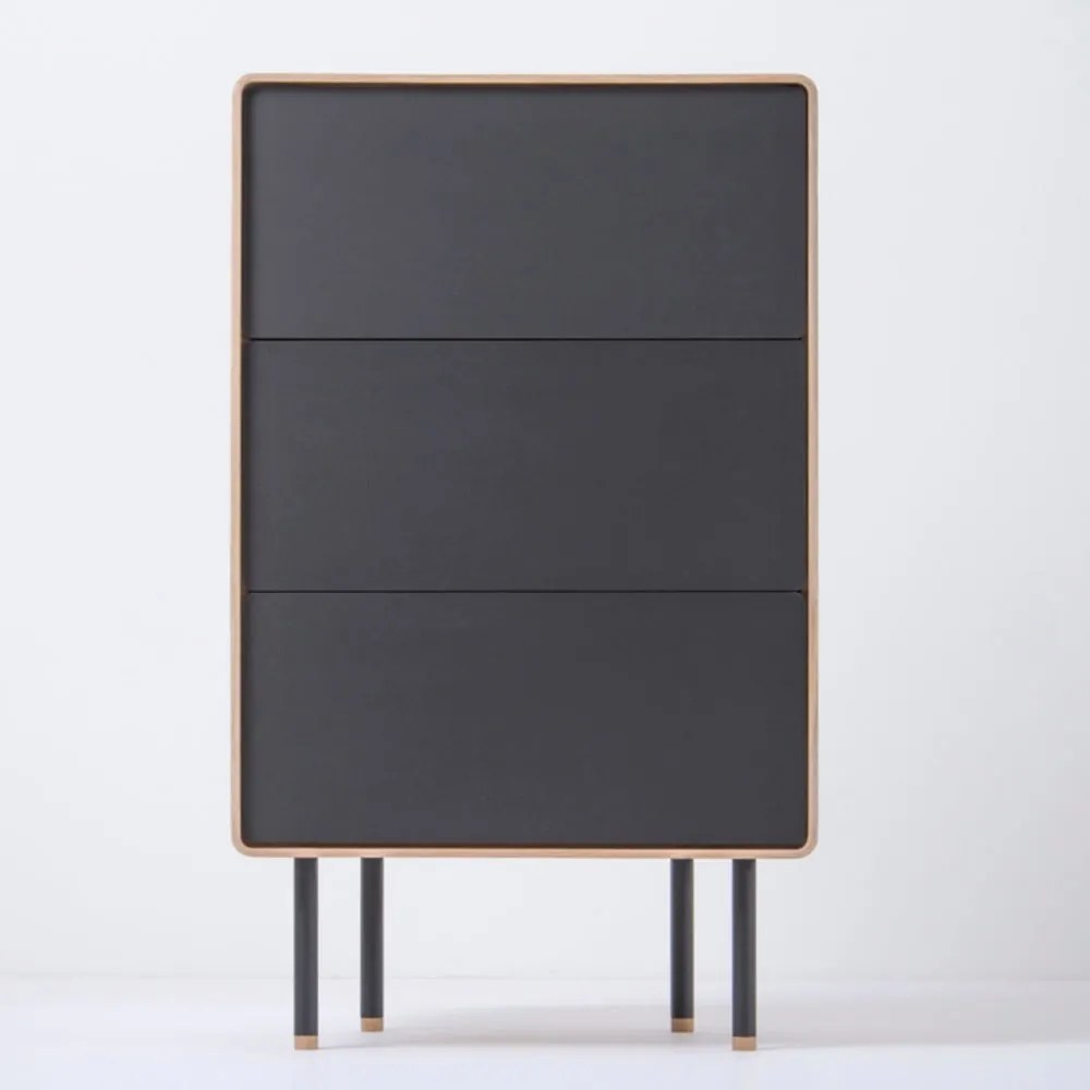Cassettiera alta nera in legno di quercia con 3 cassetti 60x100 cm Fina - Gazzda