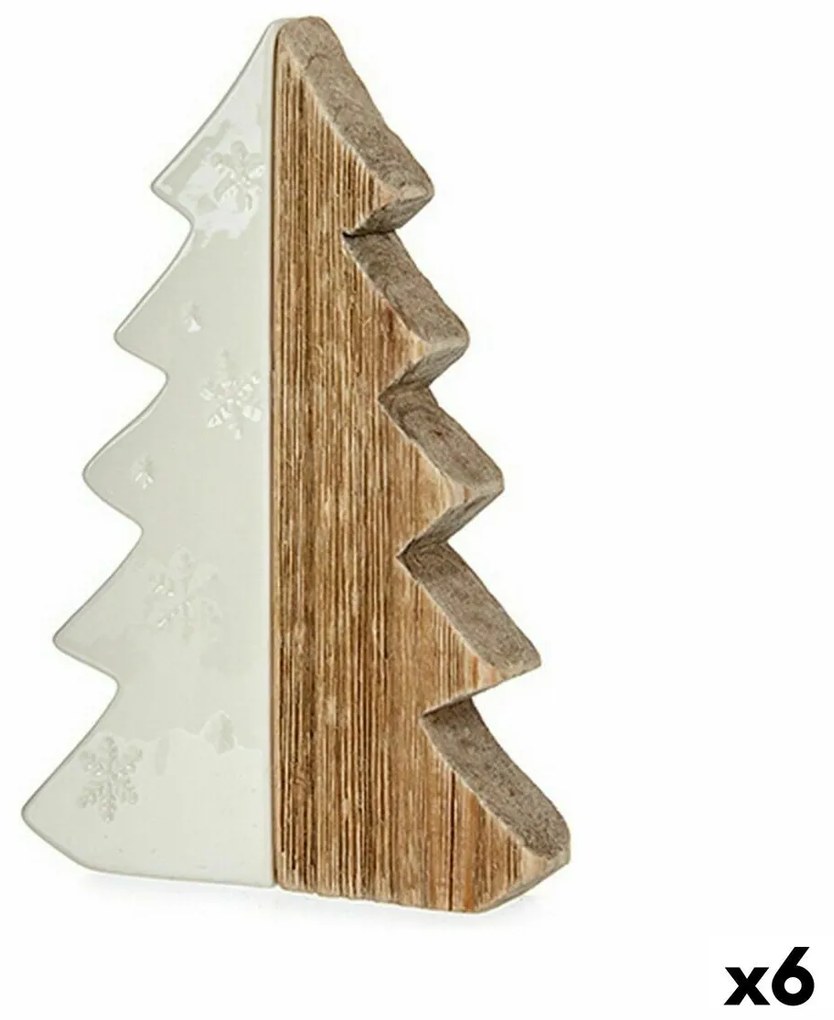 Statua Decorativa Albero di Natale Bianco Naturale Legno Ceramica 3 x 21 x 14 cm (6 Unità)