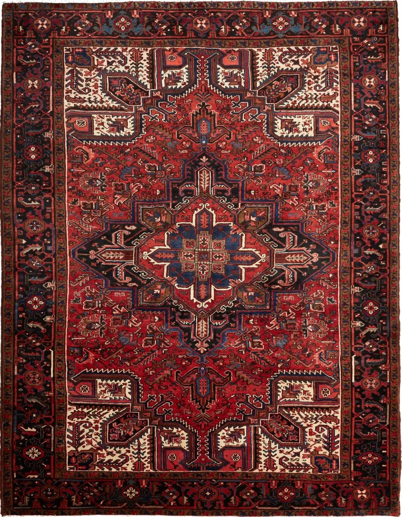 Heriz Tappeto 330x260 Rosso (Iran) Annodato A Mano