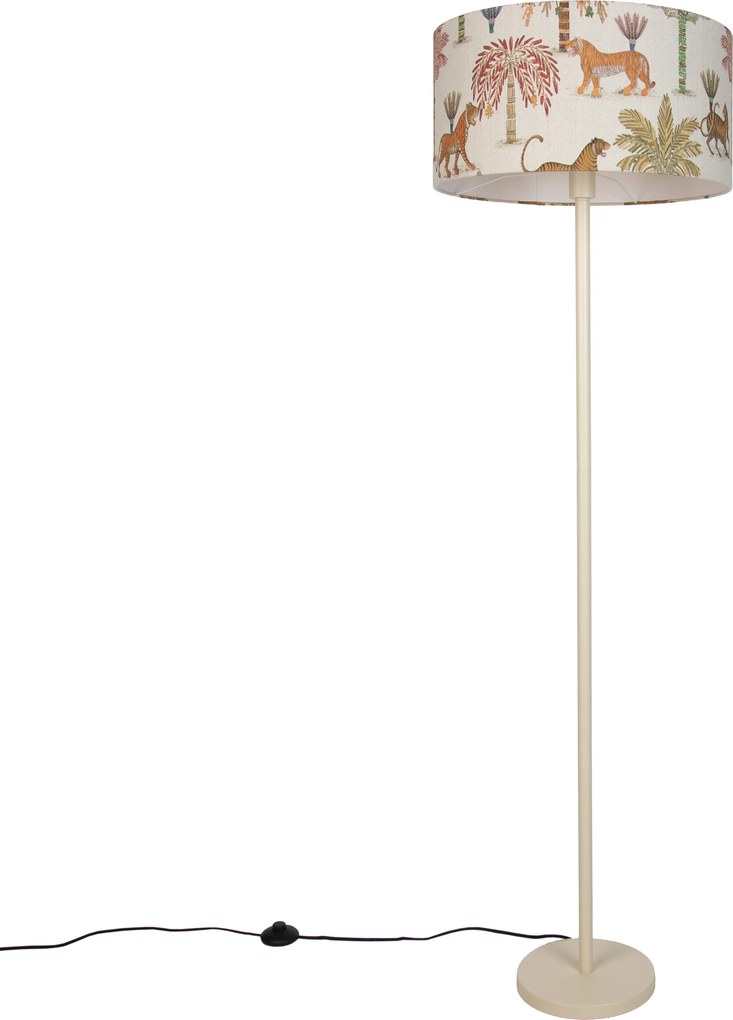 Lampada da terra Japandi beige con paralume stampa animale multicolore 50cm - Simplo