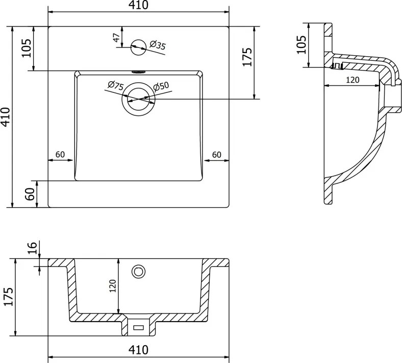 Mexen Atena lavabo da incasso 41 x 41 cm, bianco - 25014100