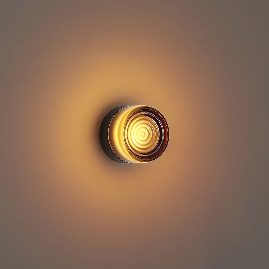 Lampada da parete di design bronzo scuro con vetro ambrato IP44 - Michele