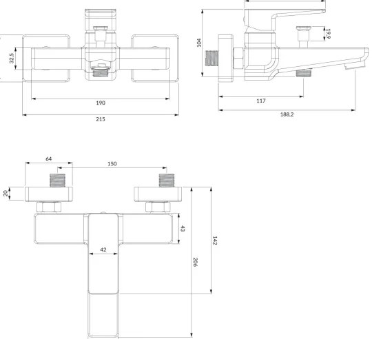 OMNIRES PM7430BL - Rubinetto vasca da bagno PARMA opaco nero