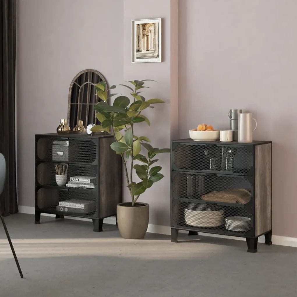 Armadi portaoggetti 2 pz grigi 72x36x82 cm metallo e mdf