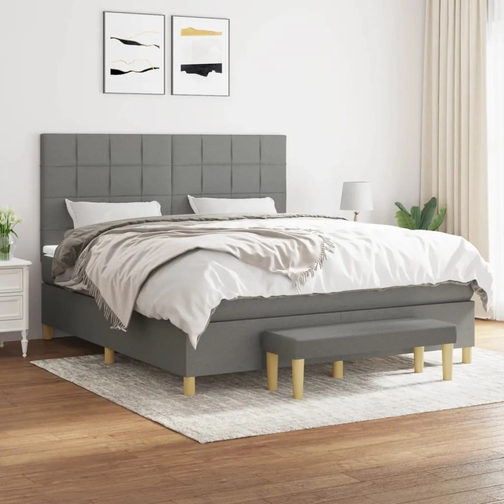 Giroletto A Molle Con Materasso Grigio Scuro 160x200 Cm Tessuto /