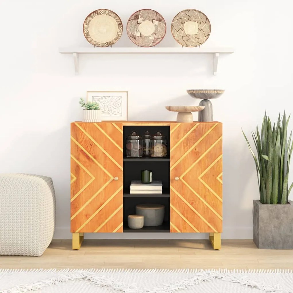 Credenza Marrone e Nera 90x33,5x75cm in Legno Massello di Mango