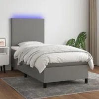 Letto a Molle Materasso e LED Grigio Scuro 90x200 cm in Tessuto cod mxl 62879