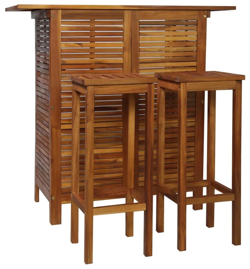 Set tavolo e sedia da bar 3 pz in legno massello di acacia