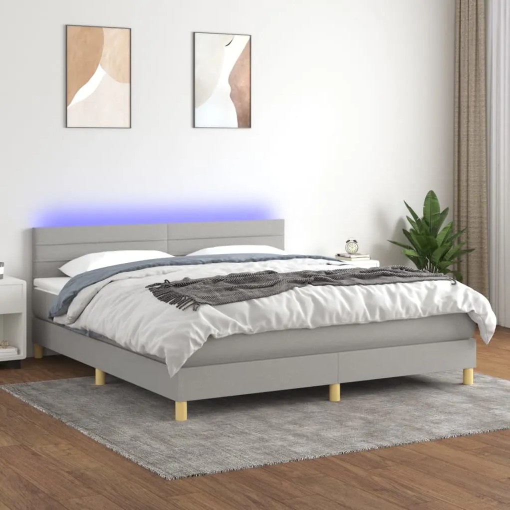 Letto A Molle Materasso E Led Grigio Chiaro 160x200 Cm Tessuto /