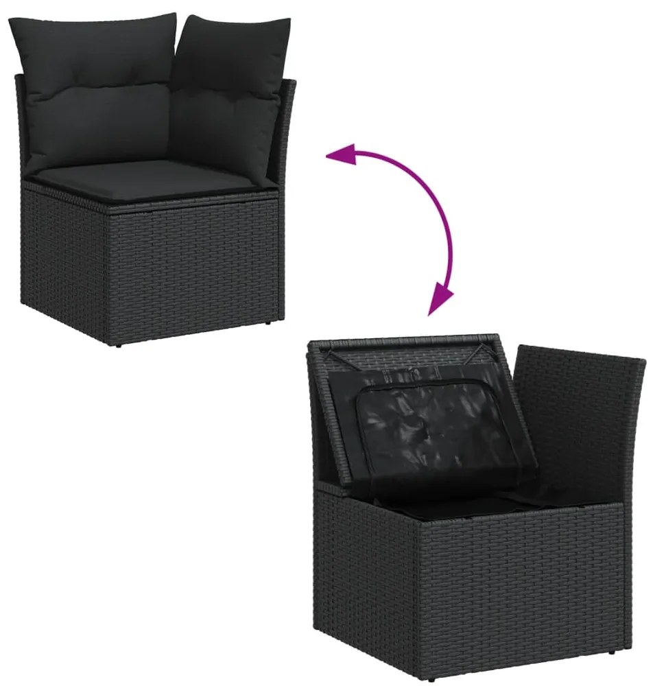 Set divani da giardino 14pz con cuscini in polyrattan nero