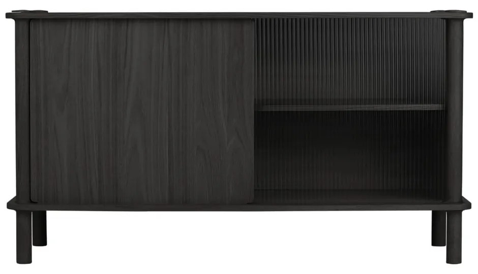 Vetrina nera in rovere massiccio con ante scorrevoli 135x73,5x48 cm Italic – UMAGE