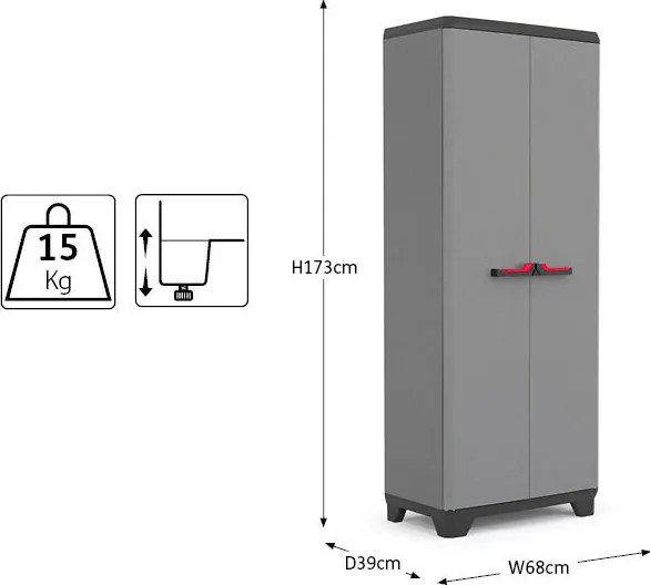 Armadio da Esterno 3 Ripiani 68x39x173H cm in Plastica Keter Stilo Alto Grigio...