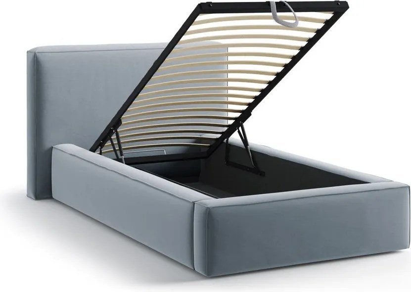 Letto singolo imbottito azzurro con contenitore con rete inclusa 90x200 cm Jodie – Micadoni
