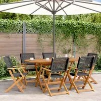 Set Pranzo Giardino 7 pz Nero in Polyrattan e Legno Massello 3281706