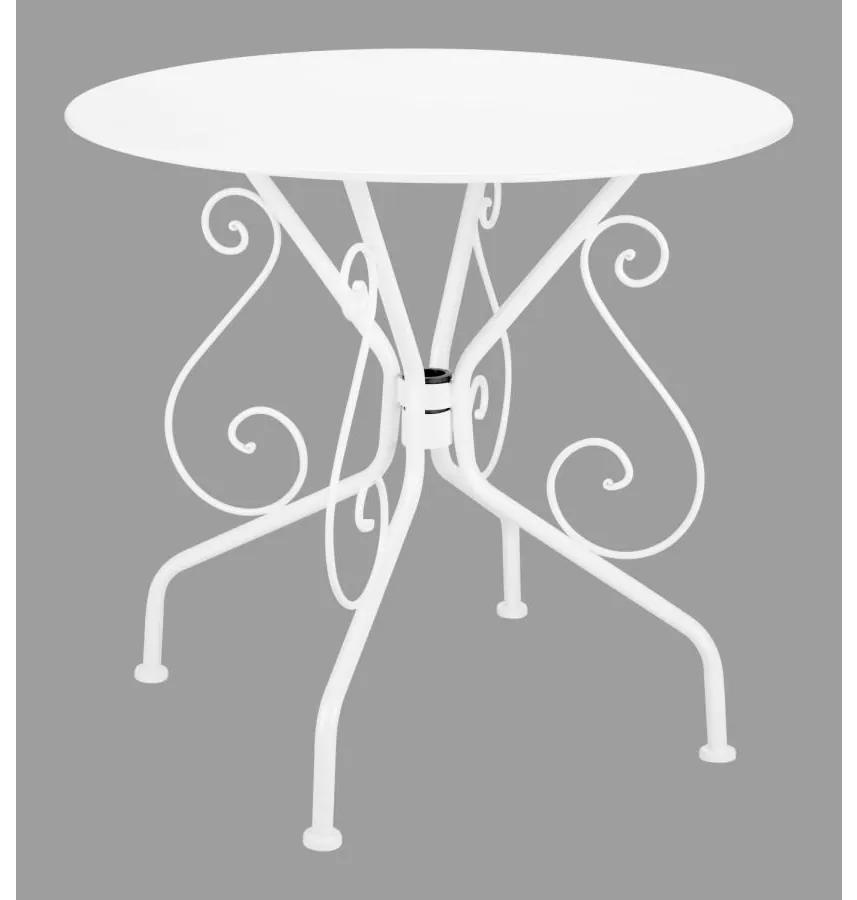 Sala da pranzo da giardino in metallo effetto ferro battuto GUERMANTES: un tavolo e 4 poltrone bianche