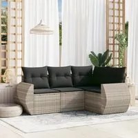 Set Divano da Giardino 4pz con Cuscini Grigio Chiaro Polyrattan 3221311