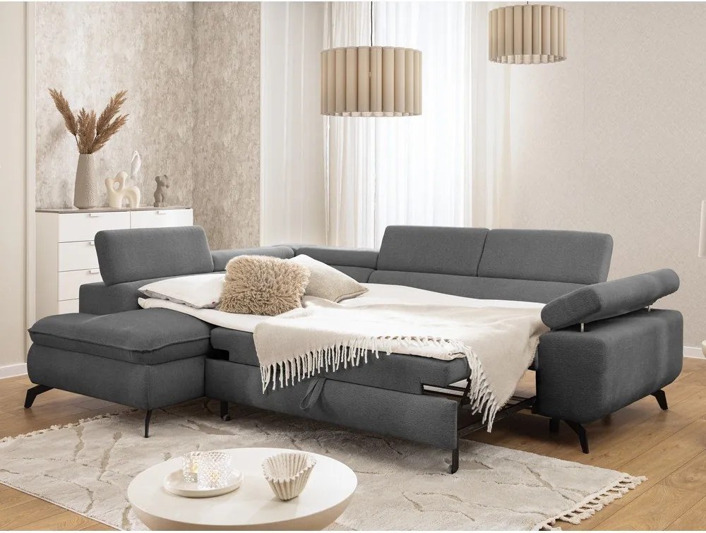 Divano angolare grigio (con penisola a sinistra/a L) con rivestimento in ciniglia Marbeya – Ropez