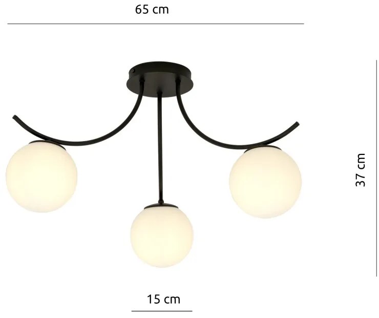 Lampadario da Soffitto in Acciaio e Vetro BOSTON 3 Nero 3xE14 Colore delle Sfere Bianco